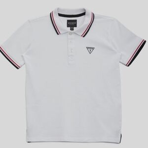 NEW Guess White Polo Shirt with Black and Red Accents, Medium